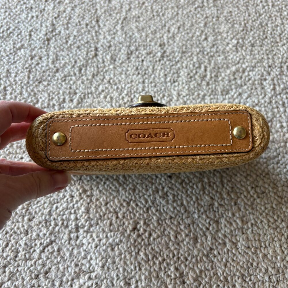 Coach Straw Summertime Clutch Wristlet Woven Straw Leather Trim Gold Turn Lock - Picture 4 of 12